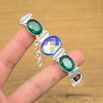Topazio mistico con bracciale diopside cromato braccialetto naturale in argen... - Immagine 1 di 4