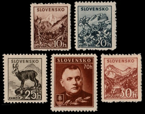 ✔️ SLOVAKIA 1943 - TISO FLORA FAUNA NO WATERMARK - SC.84/88 MNH OG [SK068YC] Cover