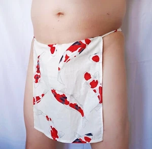 Hombres Ropa Interior Tradicional Japonesa de Algodón Ecchu Fundoshi Off White Koi Japonés - Imagen 1 de 5