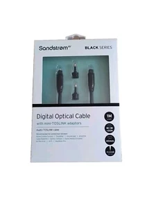 Sandstrom Black Series 1M Digital Optical Cable With Mini TOSLINK Adaptors - NEW - Picture 1 of 5