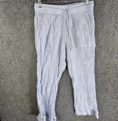 Pantalones capri SIGRID OLSEN de lino pierna ancha talla M cintura elástica azul Foto 1 de 4