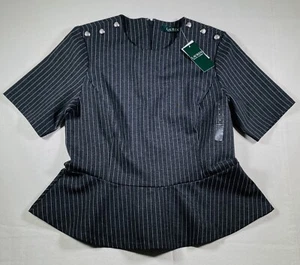 Lauren Ralph Lauren Jacket Pinstripe Ponte Top Gray/White Large NEW Zip Back - Picture 1 of 14