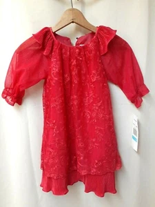 Rare Editions Red Roses Lace Layered Sleeved Formal Girls Party Dress NEW sz 5 - Picture 1 of 11