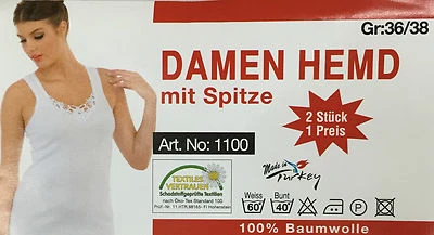 2-4-6-8-10 er Weiss - Da.Unterhemden mit spitze- Achselhemd &Spaghety 100% BWL - Bild 1 von 3