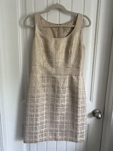 Banana Republic Gold Houndstooth Lined Sheath Dress size 8 Petite - Picture 1 of 7
