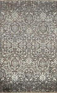 Versace Design Art & Craft Wool/ Silk Oriental Area Rug Gray Silver Handmade 4x6 - Picture 1 of 12