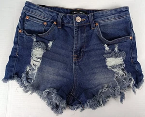 Almost Famous Juniors Teens Size 7 Distressed Med Blue Denim Shorts - Picture 1 of 13
