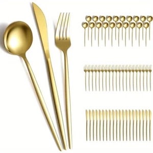 Gold Silverware Set 60 Piece,Titanium Gold Plated Stainless Steel Flatware Set - Picture 1 of 8