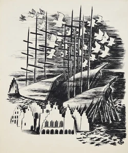 Egbert Bruckner 1912-2001 München /Zeichnung 1947 "Die alte Stadt am Meer" - Imagen 1 de 22