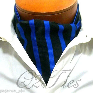 HOMBRE Rayas NEGRO ROYALBLUE Estilo Ascot Mot Corbata - Imagen 1 de 1