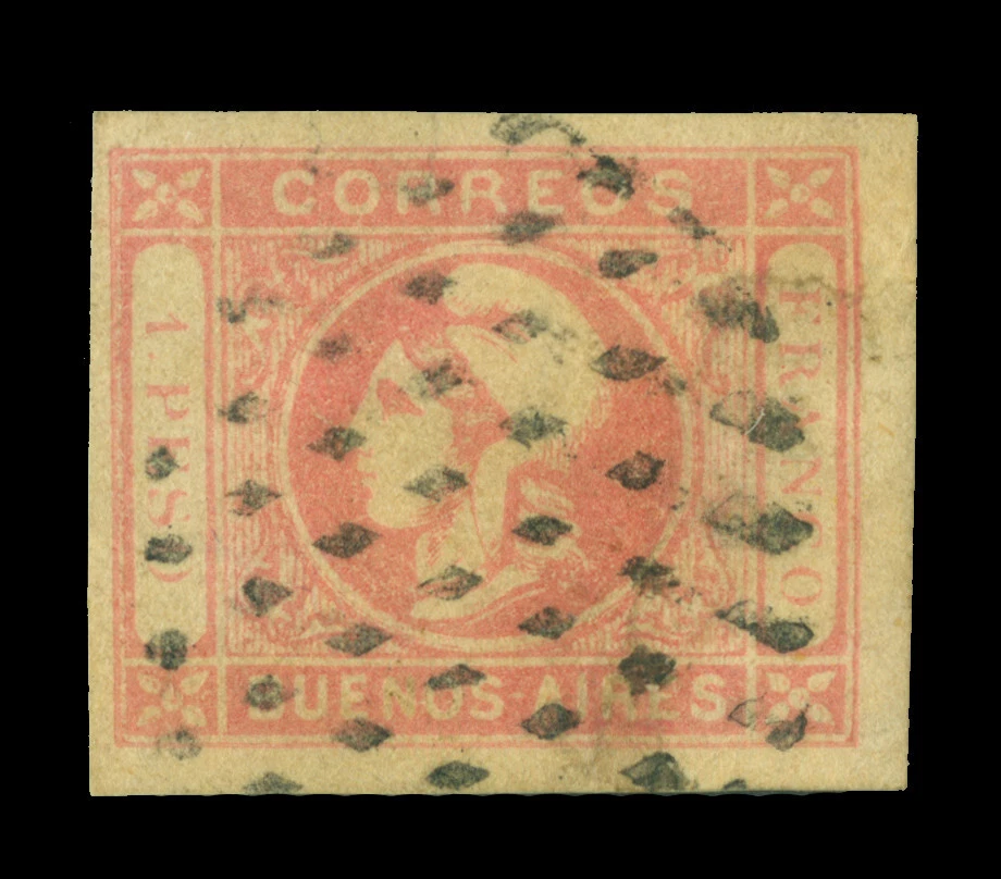 ARGENTINA 1862 Buenos Aires - Liberty Head  1p rose  Scott # 12 used VF-XF - Image 1 of 2