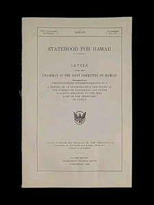 Rare 1938 United States Congress Senate Document Hawaii Statehood Act Report USA - Picture 1 of 24