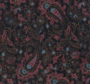 PAISLEY Black-Rose-Blue-Gold COTTON Fabric Quilt-Crafts-Dolls 18"lx42"w KESSLER - Picture 1 of 3