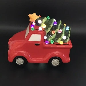 Ceramic Christmas Tree and Vintage Truck Battery Powered Holiday Tabletop Decor. - Picture 1 of 9