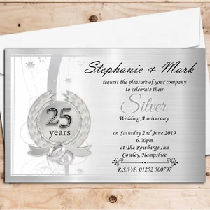 10 Personalised 25th Silver Wedding Anniversary Invitations Invites N9 - Picture 1 of 1