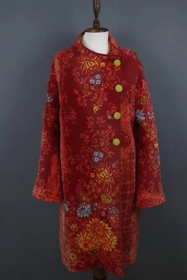 Chaqueta gabardina IVKO roja floral 100 % lana de cordero manga larga botón frontal talla M Foto 1 de 4