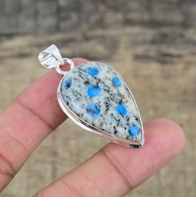 K2 Azzurrite Gemma 925 Argento Sterling Fatto a Mano Ciondolo Gioielli Per Amore - Immagine 1 di 4