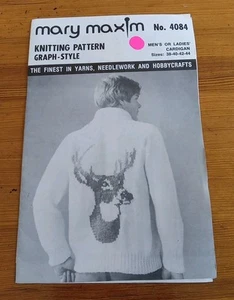 Mary Maxim KNITTING Pattern Leaflet UNISEX Cardigan 4084 Graph Style DEER 38-44 - Picture 1 of 2