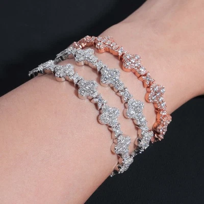 10/13mm D Color Iced Moissanite Cross Link Bracelet 925 Sterling Silver Jewelry - Image 1 of 4