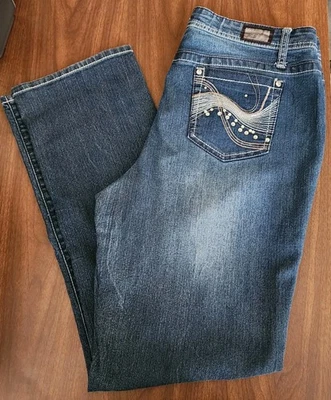 Pantalones para mujer Earl Jean corte recto talla 14 bolsillos adornados con lavado medio Foto 1 de 4