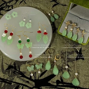 Handgefertigte chinesische Stil Quaste Ohrringe Schmetterling Perle grünes Design - Bild 1 von 17