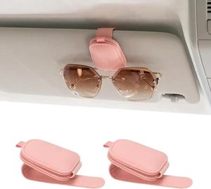 2er Pack Magnet Leder Sonnenbrillen Halter für Auto Visier mit Kartenclip Rosa - Bild 1 von 4
