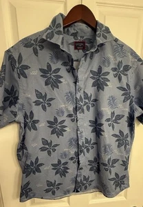 Untuckit Shirt Mens L Slim Fit Blue Floral Bairrada Linen Cotton Blend Hawaiian - Picture 1 of 9