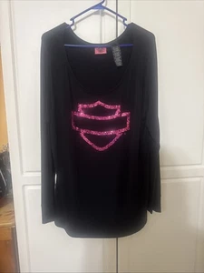 Harley Davidson Womens 1W Black Sequined Long Sleeve Breast Cancer Sweater-EUC - Picture 1 of 11