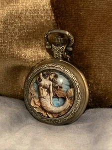 Vintage Pocket Watch “MERMAID” Gift Pendant Quartz World Time Feature - Picture 1 of 3