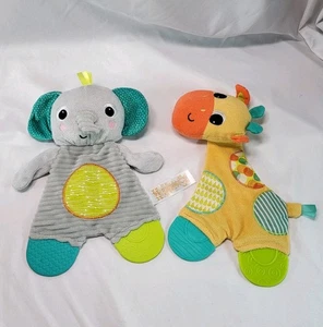 Pair Of 2 Bright Starts Giraffe and Elephant Baby Teether Crinkle Sensory Toys - Picture 1 of 4
