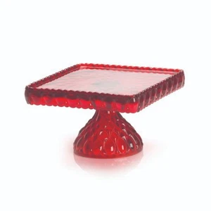 Mosser Glass USA Vintage Style Square Elizabeth Cake Stand Crystal Red - Picture 1 of 1