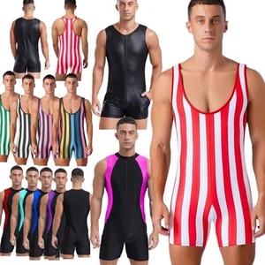 Men's Splicing Color One Piece Swimsuit Rash Guard Sleeveless Leotard Swimwear - Picture 1 of 111