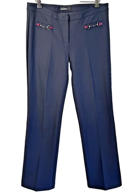 Женские прямые эластичные брюки Cambio темно-синие Horsebit из шерстяной смеси размер 8 - Изображение 1 из 4