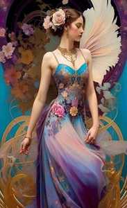 Art Deco Stil Blumenmädchen Kunstdruck 11x17 signiert von Ziola Rosa exotisch floral - Bild 1 von 4