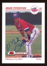 1991 Oklahoma City 89ers MARK PETKOVSEK Signed Card autograph auto CARDINALS