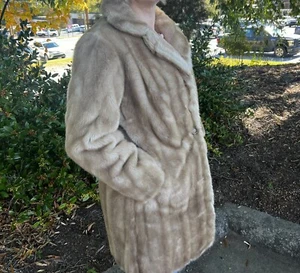 Vintage Mincara RUSSELL TAYLOR Faux Taupe Mink Fur Coat Rocker Old Money Dallas - Picture 1 of 6