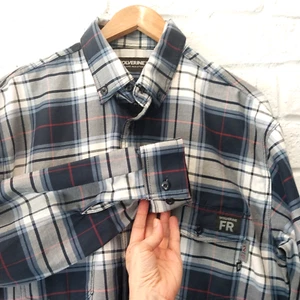 Wolverine FR Button Up Shirt Mens Large Long Sleeve Blue Plaid Button Workwear - Imagen 1 de 10