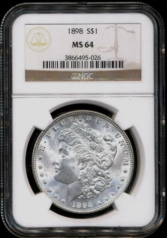 1898 Morgan NGC MS-64 Shiny White 90% Silver Dollar Coin Philadelphia Mint BU * Cover
