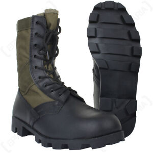 US Panama Sole Jungle Boots - Olive Green Canvas and Leather Shoes USA