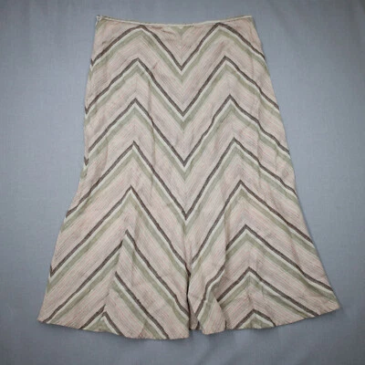 JM Collection Linen A-line Chevron Skirt 12 Midi Maxi Brown Beige Pink - Image 1 of 4