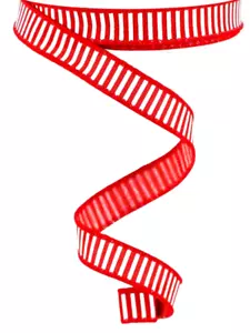 Rot & weiß horizontale Streifen 5/8" mal 2 Yard Weihnachten verdrahtetes Band Schleife Akzent - Bild 1 von 2