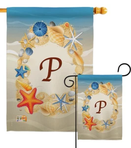 Summer P Initial Garden Flag Coastal Beach Decorative Gift Yard House Banner - Picture 1 of 13