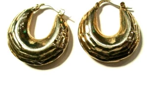 Reduced Vintage Textured Sterling Silver Hoop Earrings 1" Snap Closures 6.25g - Picture 1 of 7