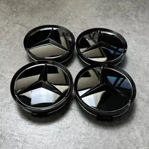 4x 75mm Radkappen Nabendeckel Felgendeckel Schwarz Emblem Für Mercedes Benz - Bild 1 von 1