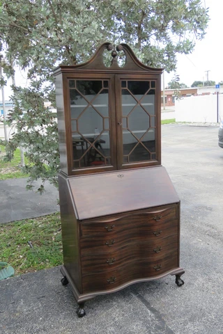 Honduras Mahogany Colonial Ball and Claw Feet Tall Secretary Desk 4958 Cover