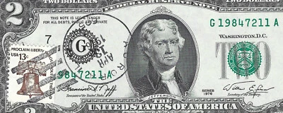 1976 $2 FIRST DAY OF ISSUE = BIRTHYEAR NOTE F 1984****A = UNCIRCULATED STAMPED - Image 1 of 4