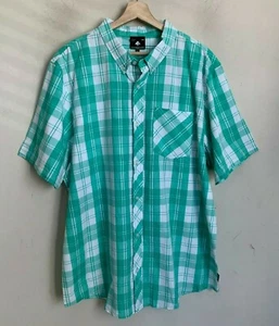 LRG Lifted Research Group Shirt Green White Check Buttons Pockets Size XXL NEW - Picture 1 of 6