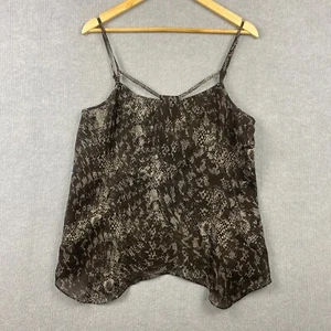Guess Top Womens Large Brown Silk Snakeskin Pattern Cami Silver Rhinestone - Picture 1 of 8