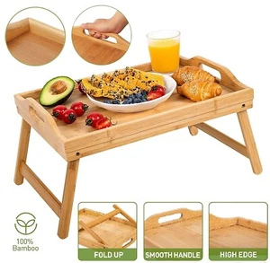 Bamboo Folding Table Serving Tray Desk Bed Tea Food Breakfast Dinner TV Lap - Picture 1 of 20