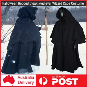 Halloween Hooded Cloak Medieval Wizard Cape Costume Witch Monk Robe Halloween - Picture 1 of 9